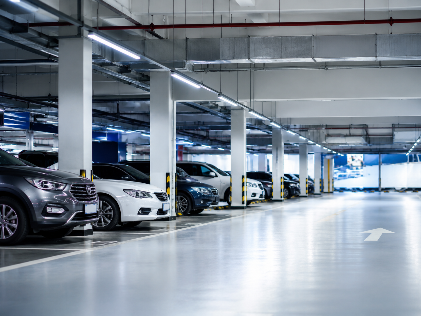Modern managed car park with parking equipment